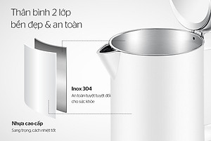 Ấm Siêu Tốc INOX 2 Lớp 1.7L SUNHOUSE MAMA SHD1386W - Hàng Chính Hãng