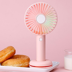Quạt Mini Cầm Tay Damas Donut T9 Tích Điện Tiện Lợi Kèm Cáp Sạc - Tích Hợp Đèn Led Đổi Màu Lung Linh, Ảo Diệu -  Thiết Kế Chân Đế Thiết Kế Bánh Donut Giữ Quạt Để Bàn ( Đế Silicon Là Ngăn Để Cáp Sạc 0,5m)  - Hàng Chính Hãng