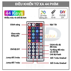 Bộ Đèn led dây dán RGB đổi màu điểu khiển 44 phím chọn màu đứng yên, nhấp nháy, bóng 5050 strip light trang trí  Tiktok dán tường, bàn máy tính, cửa hàng, quán cafe, chống nước bền đẹp (Tùy chọn chiều dài dây)