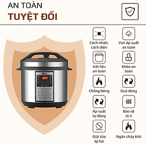 Nồi Áp Suất Điện Olivo PC60 Ruột Inox 6L Thương Hiệu Mỹ Gồm 16 Chức Năng Công Suất 1000 W - Hàng Chính Hãng