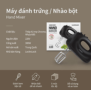 Máy đánh trứng Lock&Lock Hand Mixer EJM501DGRY 250-300W - Hàng chính hãng