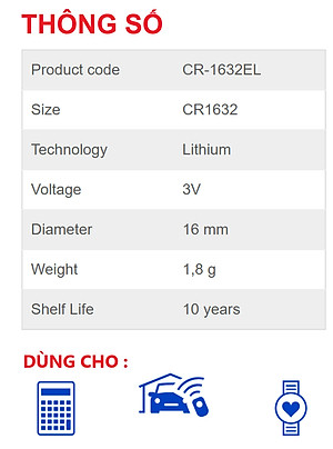 Pin Panasonic CR 1632 -Hàng chính hãng