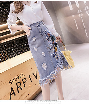 Chân váy jean thiết kế ngang gối 06 C001