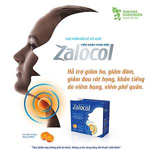 Viên ngậm ho thảo mộc Zalocol  Hỗ trợ giảm đờm, đau rát họng, khản tiếng (Hộp 20 viên) - Genat - Giao 2H HCM