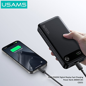 Pin Dự Phòng USAMS CD249 10000mAh/20000mAh 20W (Digital LED Display, USB + 2*Type-C Port) - Hàng Chính Hãng