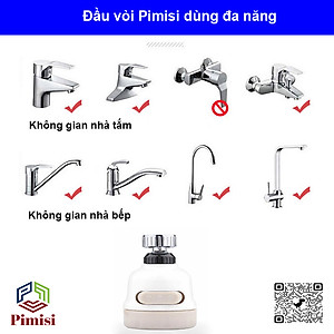 Đầu nối vòi rửa bát tăng áp đa năng 3 chế độ, xoay 360 độ Pimisi sử dụng cho cả vòi nước lavabo chậu rửa mặt và vòi chậu rửa chén bát ren trong và ren ngoài | Hàng chính hãng