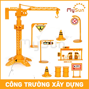 Bộ xe đồ chơi công trình trẻ em mô hình cho bé trai Cần cẩu, Xe Ben, Xe Tải, Trộn bê tông MySun