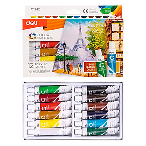 Màu Nước Acrylic Dạng Tuýp 12Ml Deli - 12/24 Màu - 1 Hộp - EC12