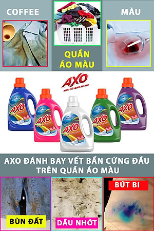 Combo 4 chai Nước tẩy đánh bay vết bẩn cứng đầu cho quần áo màu AXO 400ml