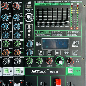 Mixer MTMAX MAX18 – 6 Dường Line Tích Hợp Nguồn 48V, 99 Hiệu Ứng DSP, Hát Livestream, Thu Âm, Karaoke Với Dàn Âm Thanh Gia Đình Hàng Chính Hãng
