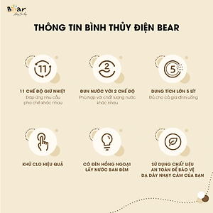 Bình Thủy Điện, Bình Giữ Nhiệt Thông Minh BEAR SB-BTD5L Khử Clo Dung Tích 5 Lít Công Suất 1350 W - Hàng Chính Hãng