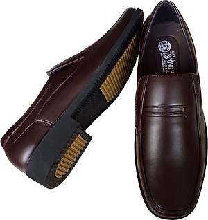 Giày tây nam Trường Hải da bò thật không bong tróc đế cao su không trơn màu nâu GTN05982