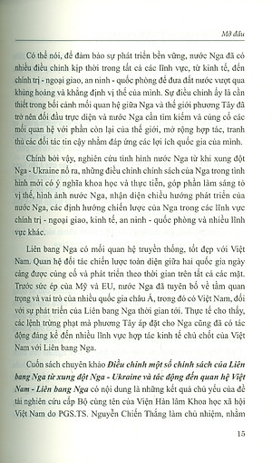 Điều Chỉnh Một Số Chính Sách Của Liên Bang Nga Từ Xung Đột Nga - Ukraine Và Tác Động Đến Quan Hệ Việt Nam - Liên Bang Nga (Sách Chuyên Khảo) 