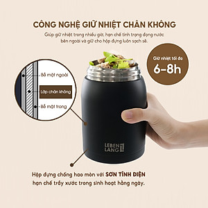 Hộp cơm giữ nhiệt Lebenlang LBL3038, cà men dung tích 700ml, chất liệu inox 304, kèm muỗng - hàng chính hãng 