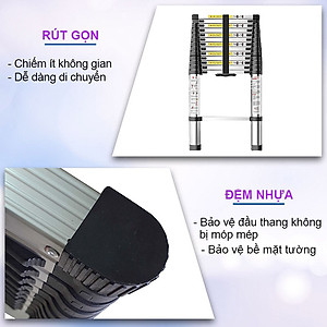 Thang nhôm INOX rút đơn xếp gọn 2,6m - 5.9m gấp gọn Nhập Khẩu NIKITA - chịu lực tới 150kg