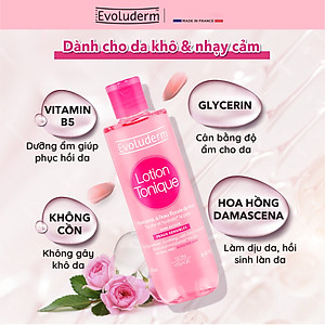 Nước hoa hồng Evoluderm se khít lỗ chân lông, dưỡng ẩm & làm sạch 250ml