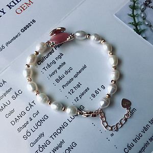 Combo lắc tay Hồ Ly, chất liệu Ngọc Trai thật, cấu trúc vân tay, Màu Trắng Ngà, hạt bầu dục 6li, kèm Giấy kiểm định sản phẩm mẫu tại SJC, Kèm hộp đựng Hoa Hồng – Mẫu Luxi green – CownX.03