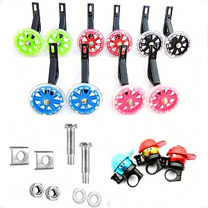 Bánh phụ xe đạp trẻ em có đèn LED sáng (gồm cả bộ 2 bánh + chân sắt + không có chuông)