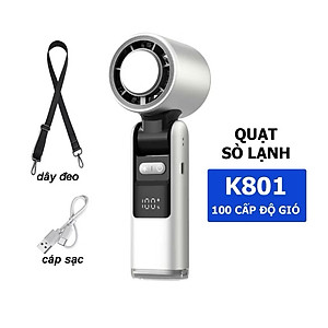 Quạt sạc mini Cầm Tay K801, sạc nhanh, màn hình LED - Quạt sò lạnh - Hàng chính hãng