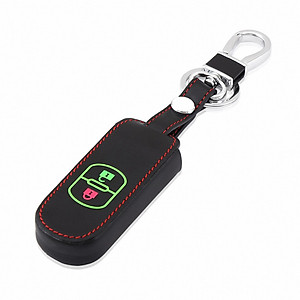 Cho xe Mazda, bao da chìa khóa 2 nút dạ quang kiêm móc khóa chất liệu da, Inox MIHOCO Mazda 2N, Hàng chính hãng