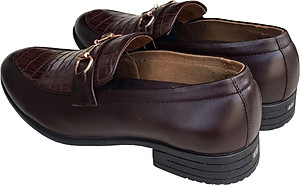 Giày tây nam Trường  Hải da bò dập vân cá sấu màu nâu  cao cấp đế cao 4cm GT210