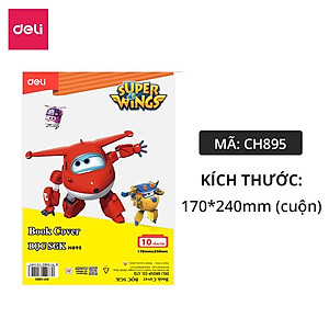 Bộ 10 Bao Bọc Sách SGK Vở Dán Bìa Trong Suốt Chống Nước Book Cover Super Wings Deli - Phù Hơp Cho Học Sinh Văn Phòng