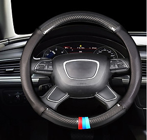 Bọc vô lăng TTAUTO cho xe ô tô từ 4 đến 7 chỗ chất liệu da vân carbon cao cấp màu đen có vòng định vị