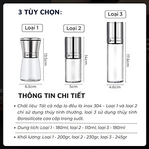 Lọ xay tiêu DandiHome inox 304, thủy tinh Borosilicat cao cấp trong suốt