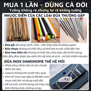 Bộ 10 đôi đũa inox 304 - 316 DandiHome 2020 chống trơn trượt, sang trọng, tinh tế