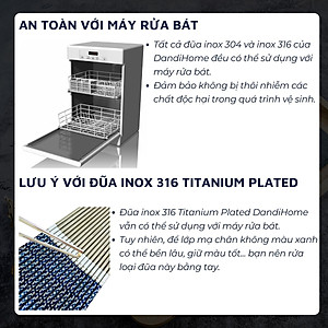 Bộ 10 đôi đũa inox 304 - 316 DandiHome 2020 chống trơn trượt, sang trọng, tinh tế