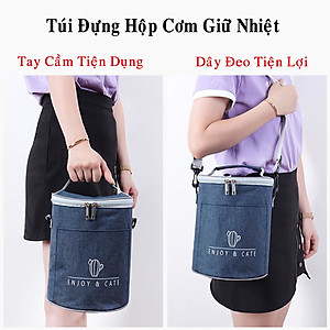 Túi đựng hộp cơm giữ nhiệt cao cấp hình trụ - tráng bạc diệt khuẩn - có quai đeo - chính hãng dododios