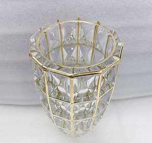 Bình cắm hoa pha lê thủy tinh cao cấp trắng vàng cao 30cm - ANTH493