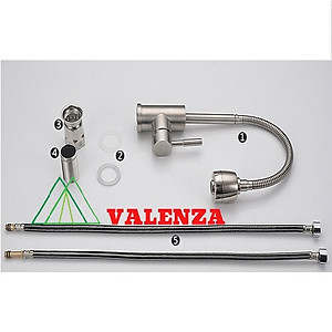 Vòi rửa bát lò xo cần mềm nóng lạnh Valenza sus304 kèm dây cấp nước inox