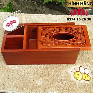 Hộp Đựng Giấy Ăn 3 Ngăn Gỗ Tự Nhiên TOKDODO Chạm Thành Siêu Đẹp