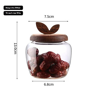Hủ thủy tinh nắp gỗ dáng trái táo đựng trà, cà phê, các hạt và thực phẩm khô