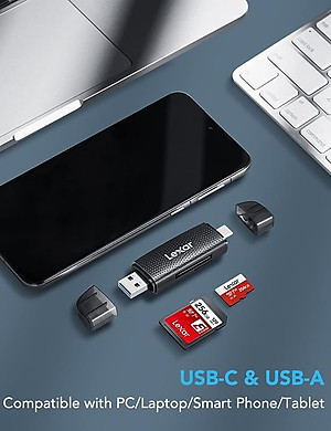 Đầu đọc thẻ nhớ Lexar RW310X Dual-Slot SD / MicroSD USB 3.2 Type-C và Type-A, tốc độ đọc 170Mb/s - Hàng chính hãng BH 12 tháng