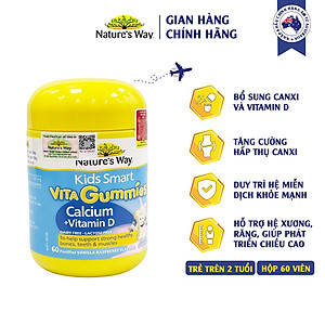 Canxi + Vitamin D cho trẻ 2-11 tuổi Gummies Calcium Vitamin D Nature's Way Úc giúp hỗ trợ xương, răng và cơ bắp khỏe mạnh, cao lớn - OZ Slim Store