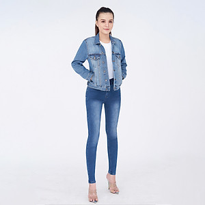 Áo Khoác Jean Nữ Trơn Màu Xanh Đậm Nhạt Aaa Jeans