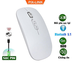 Chuột bluetooth PIXLINK P103BL 2 chế độ sạc pin siêu mỏng không gây tiếng ồn chuyên dùng cho Máy tính, pc, Laptop, Tivi Hàng Chính Hãng