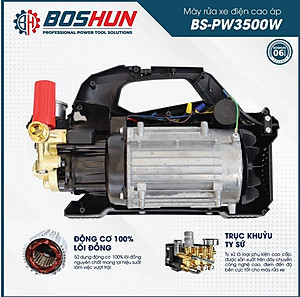 Máy Rửa Xe Chỉnh Áp BOSHUN BS-PW3500W, Công Suất 3500W, Có Chỉnh Áp, Dây Xịt Dài 15M