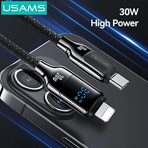 Cáp sạc nhanh USAMS SJ741 Type-C to Ln 30W màn hình hiển thị kỹ thuật số - Hàng Chính Hãng