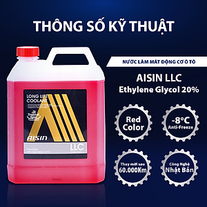Nước Làm Mát Động Cơ Màu Đỏ AISIN Long Life Coolant 20% 4 Lít LCPM20A4LR - Nhập Khẩu Chính Hãng
