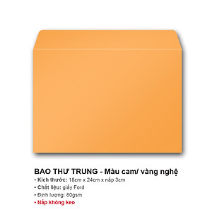 Bao thư  A5 màu cam/ vàng nghệ - 18x24 cm - 100 CÁI/ XẤP - NẮP KHÔNG KEO