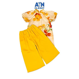 Bộ Áo Dài bé gái họa tiết hoa Quế Trúc Vàng Cam lụa tơ - AICDBGITMO6P - AIN Closet