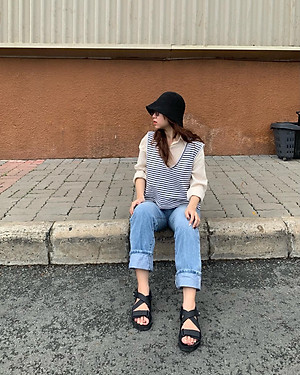 Giày Sandal Nữ The Bily 02W Quai Chéo Đôi - Màu Đen BL02WD