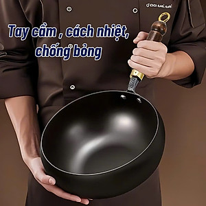Chảo Sắt Lòng Sâu Chống Dính Phù Hợp Với Loại Bếp, Tay Cầm Cách Nhiệt Chống Bỏng, Chảo Nấu Ăn Tiện Lợi - HÀNG CHÍNH HÃNG MINIIN