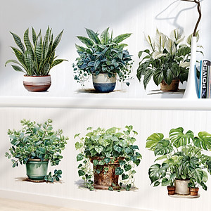 Sticker Giấy Dán Tường Decal Dán tường Tranh Dán Tường Trang Trí Tường Mẫu 6 Chậu Hoa Lá Hoa Lá ZH-1009