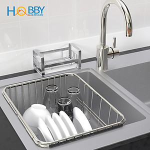 Kệ để đồ rửa bát có khay nhựa dán tường inox 304 Hobby Home Decor KRC1