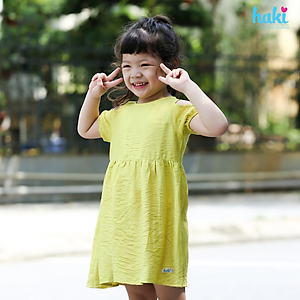 Váy bé gái_đầm cộc tay hở vai chính hãng HAKI, váy mùa hè cho bé, đầm trẻ em, váy thiết kế cho bé 10-27kg HK521