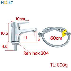 Vòi lavabo lạnh cho chậu rửa mặt inox 304 có dây Hobby Home Decor LBL1